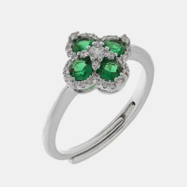 Anello in Metallo fiore zirconato verde — collezione eterna