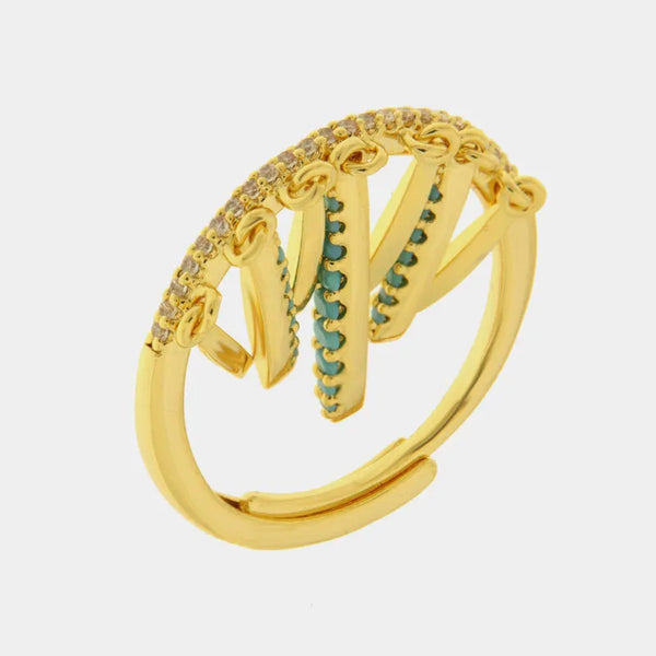 Anello in Metallo pendenti lisci e zirconati verdi — collezione eterna