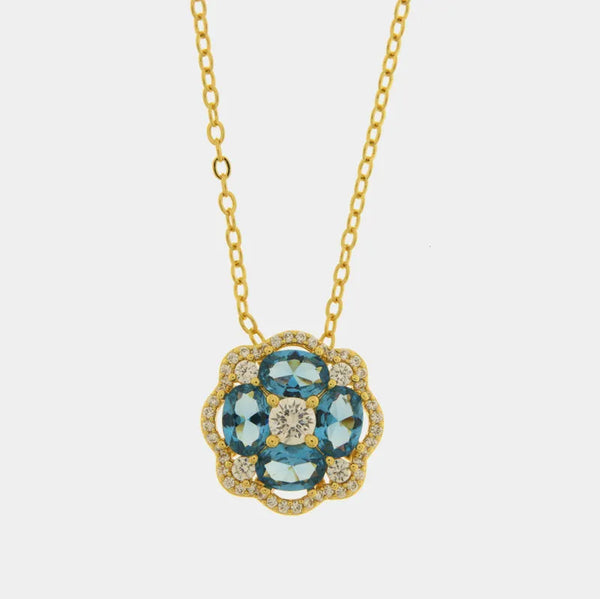 Collana in Metallo fiore zirconato blu — collezione eterna