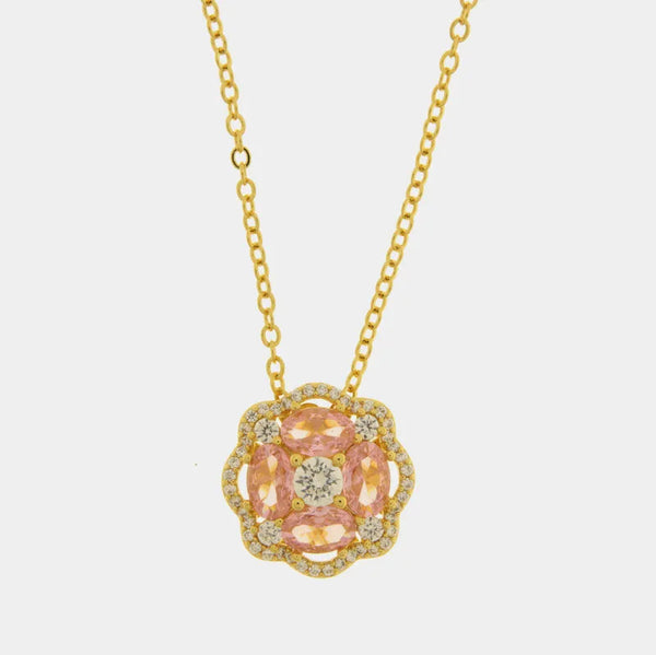 Collana in Metallo fiore zirconato rosa — collezione eterna