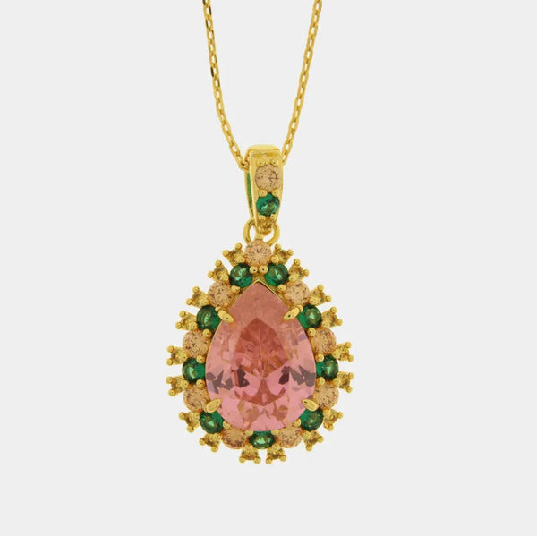 Collana in Metallo goccia rosa con zirconi verdi — collezione eterna