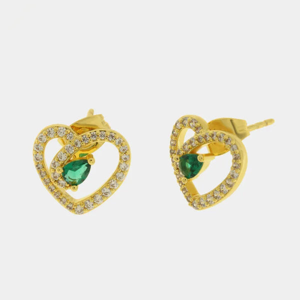 Orecchini in Metallo cuore con punto luce verde — collezione eterna