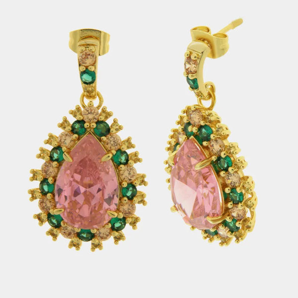 Orecchini in Metallo goccia rosa con zirconi verdi — collezione eterna