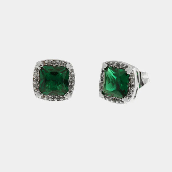 Orecchini in Metallo quadrato zirconato verde — collezione eterna