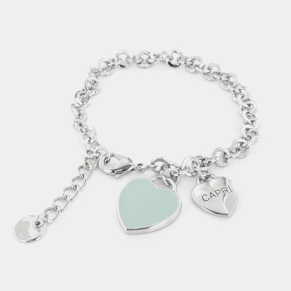 Bracciale in Metallo con cuore pendente in smalto verde — collezione Faraglioni