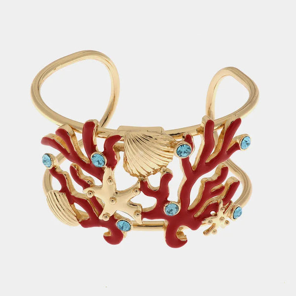 Bracciale in Metallo in stile marino con coralli, stella marina e conchiglie — collezione Faraglioni
