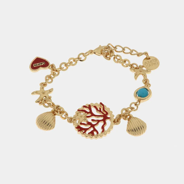 Bracciale in Metallo in stile marino con coralli, stella marina e conchiglie — collezione Faraglioni