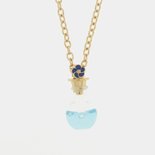 Collana in Metallo con bottiglina e fiore blu pendente — collezione Faraglioni