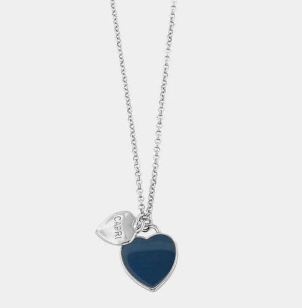 Collana in Metallo con cuore pendente in smalto blu — collezione Faraglioni