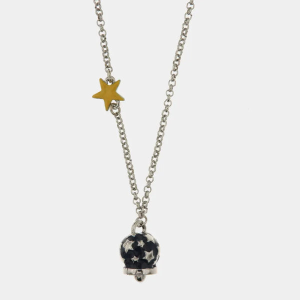 Collana in Metallo con dettaglio a stella e campanella portafortuna cielo stellato, con smalto blu — collezione Faraglioni