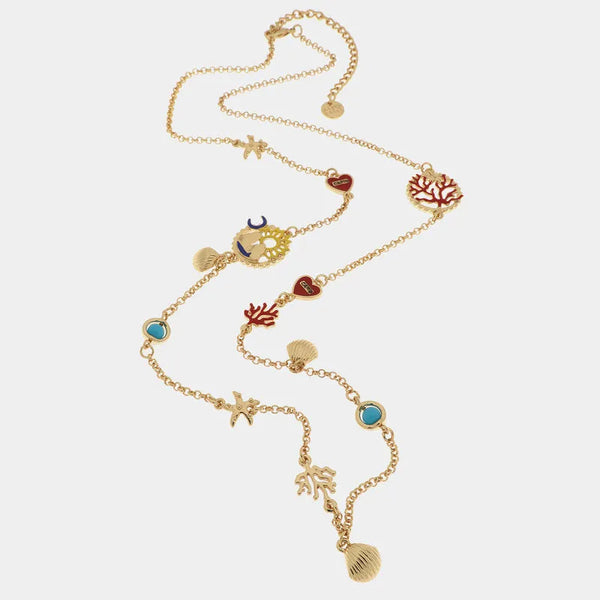 Collana in Metallo in stile marino con faraglioni, sole, luna e stella marina — collezione Faraglioni
