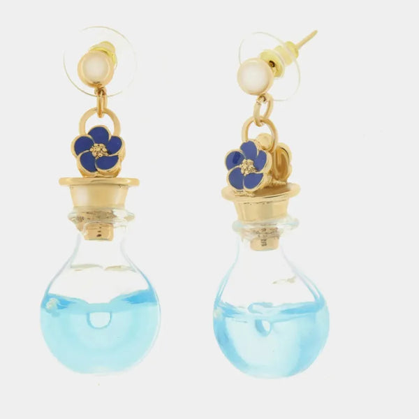 Orecchini in Metallo con bottiglina e fiori blu — collezione Faraglioni