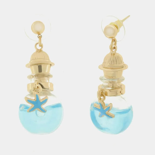 Orecchini in Metallo con bottiglina e stelle marine blu — collezione Faraglioni