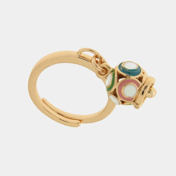 Anello in Metallo con campana portafortuna impreziosita da smalti colorati — collezione grotta azzurra