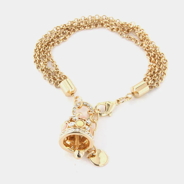 Bracciale in Metallo catena multifilo, con campana pendente impreziosita da cristalli colorati e punti luce bianchi — collezione grotta azzurra