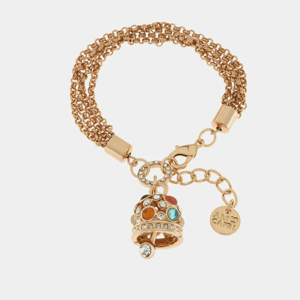 Bracciale in Metallo catena multifilo, con campana pendente impreziosita da cristalli multicolore e punti luce bianchi — collezione grotta azzurra