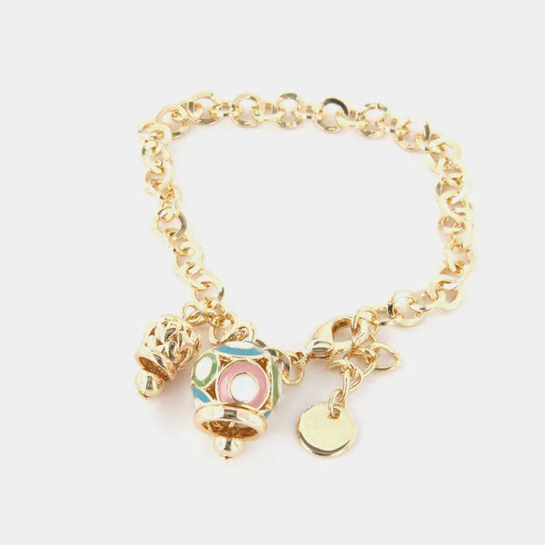 Bracciale in Metallo con campana colorata e campanella traforata a cuori — collezione grotta azzurra