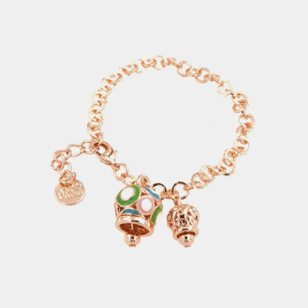 Bracciale in Metallo con campana colorata e piccola campanella con cuori — collezione grotta azzurra