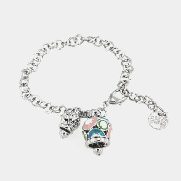 Bracciale in Metallo con campana colorata e piccola campanella con cuori — collezione grotta azzurra