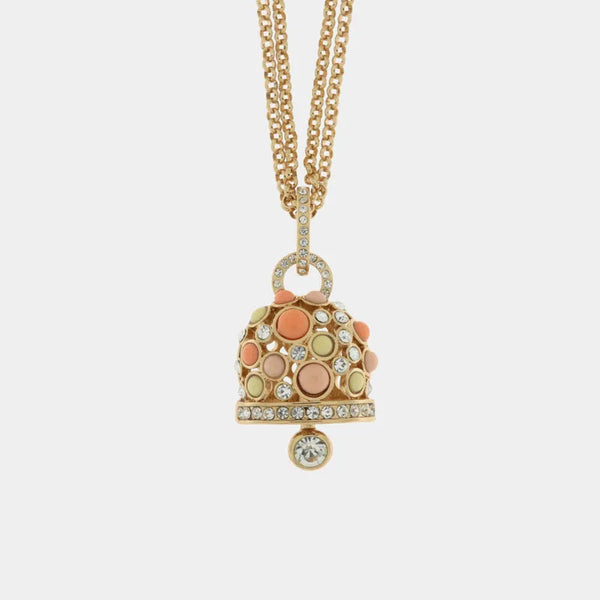 Collana in Metallo catena multifilo con grande campana pendente colorata — collezione grotta azzurra