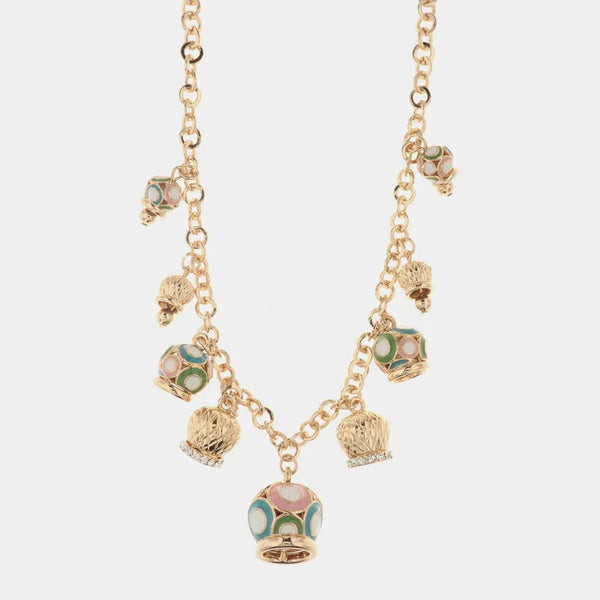 Collana in Metallo con campane pendenti colorati e cristalli bianchi — collezione grotta azzurra