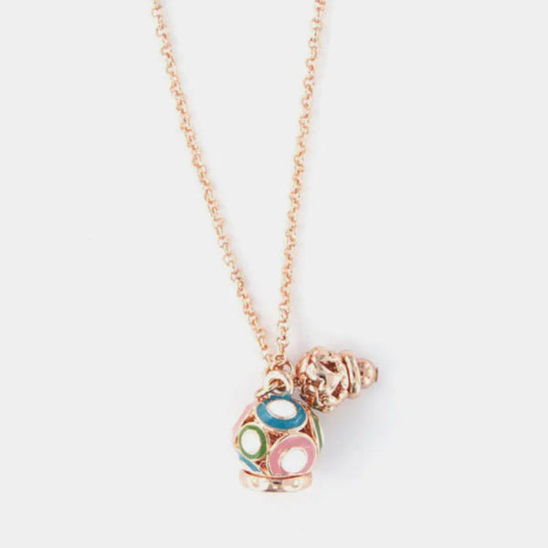 Collana in Metallo con campanella impreziosita da smalti colorati e piccola campanella traforata a motivo cuori — collezione grotta azzurra