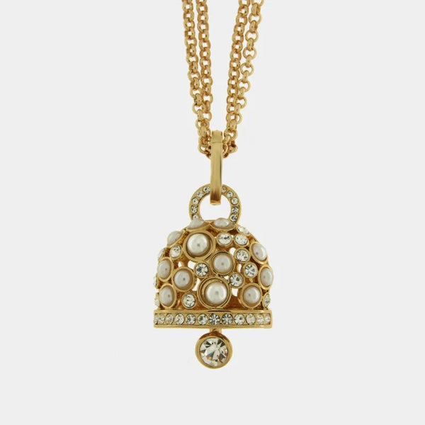 Collana in Metallo dorato con campanella portafortuna perle — collezione grotta azzurra