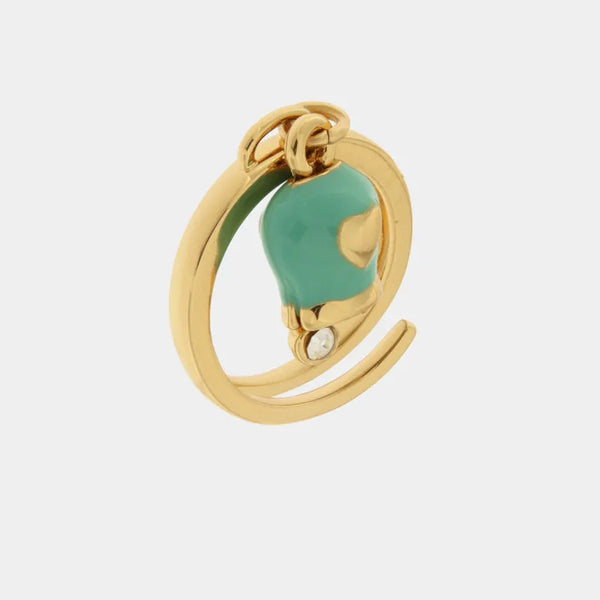 Anello in Metallo con campanella portafortuna in smalto tuchese impreziosita da cuore e punto luce — collezione nodi