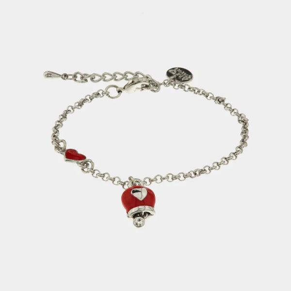Bracciale in Metallo con cuore e campanella portafortuna rossa — collezione nodi