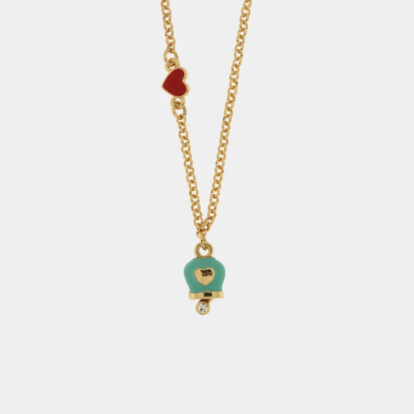 Collana in Metallo con campanella portafortuna impreziosita da smalto turchese — collezione nodi