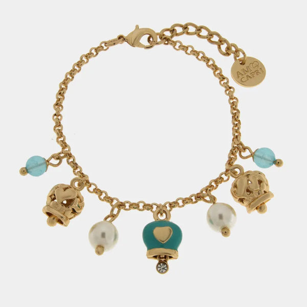 Bracciale in Metallo campanella azzurra con cuore — collezione Onda Azzurra