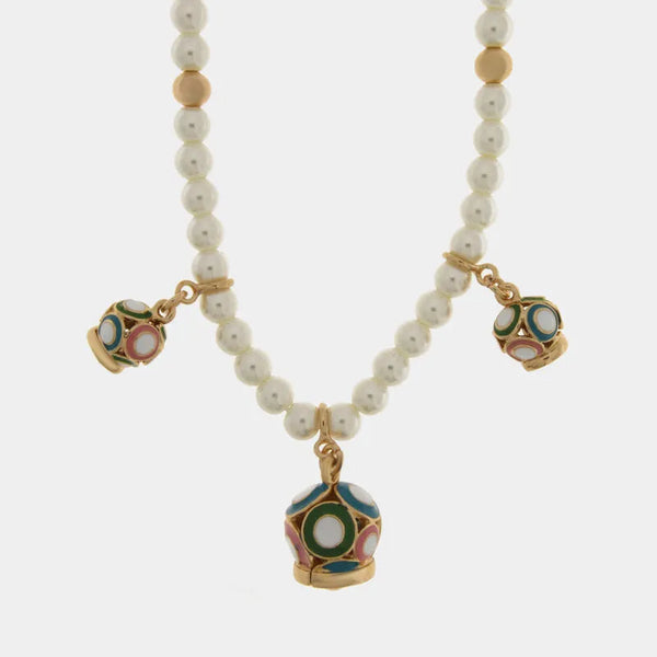 Collana in Metallo con filo di sfere bianche e campanella multicolore — collezione Onda Azzurra