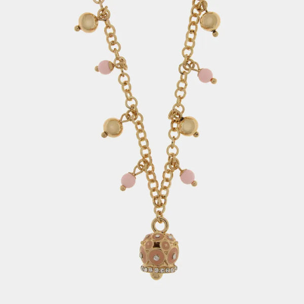 Collana in Metallo con sfere colorate e campanella con cerchi rosa e cristalli in rilievo — collezione Onda Azzurra