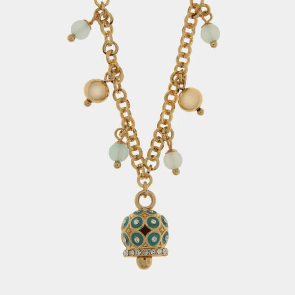 Collana in Metallo con sfere colorate e campanelle con cerchi azzurri e cristalli in rilievo — collezione Onda Azzurra