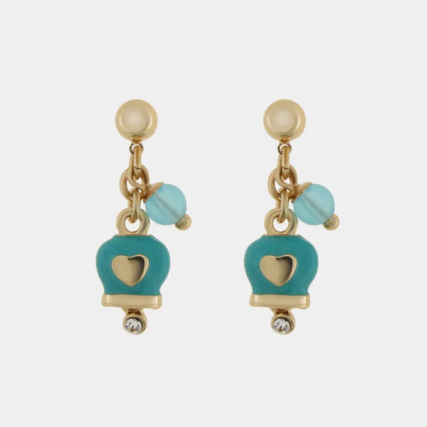 Orecchini in Metallo pendenti azzurri con campanella con design a cuore — collezione Onda Azzurra