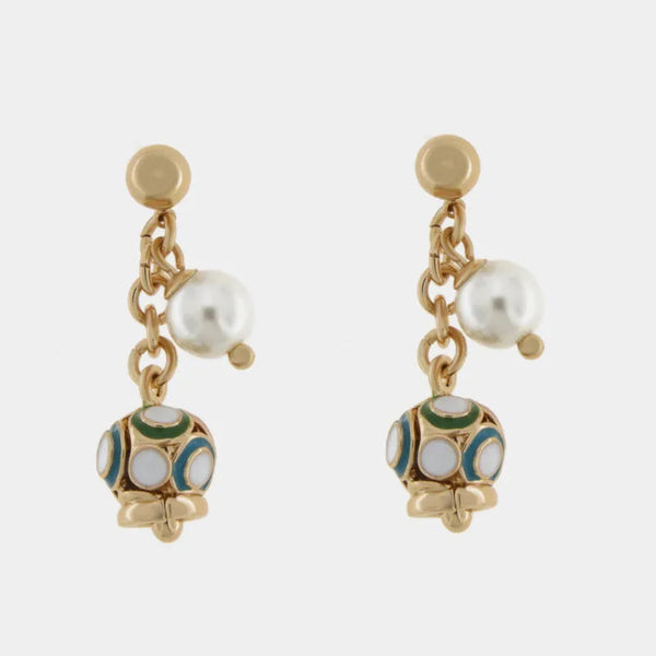 Orecchini in Metallo pendenti con campanella con cerchi multicolore e pietre bianche — collezione Onda Azzurra
