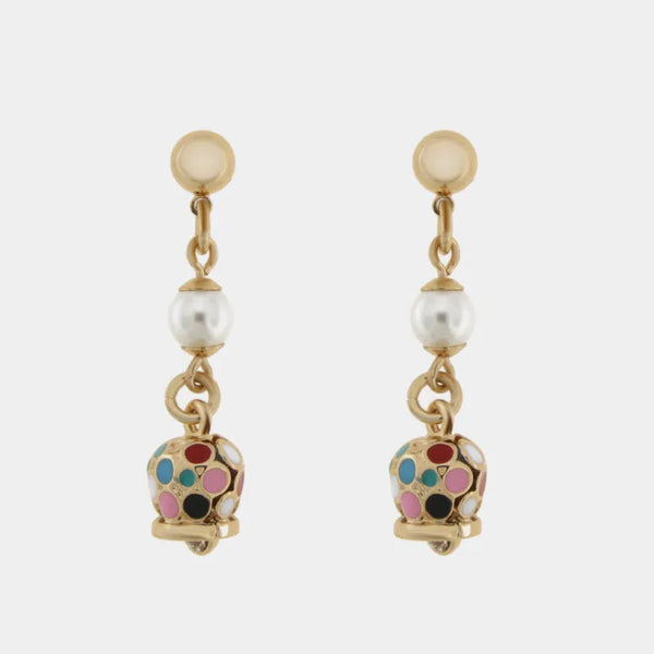 Orecchini in Metallo pendenti con campanella dorata e cerchi multicolore — collezione Onda Azzurra