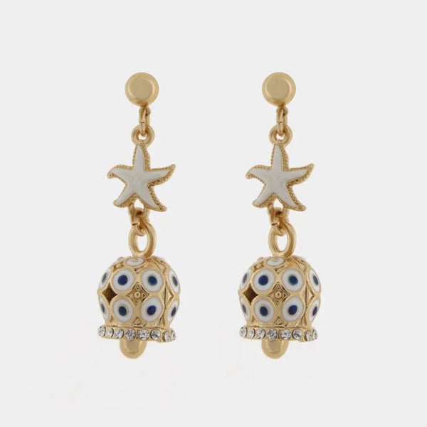 Orecchini in Metallo pendenti con campanella e stella marina — collezione Onda Azzurra