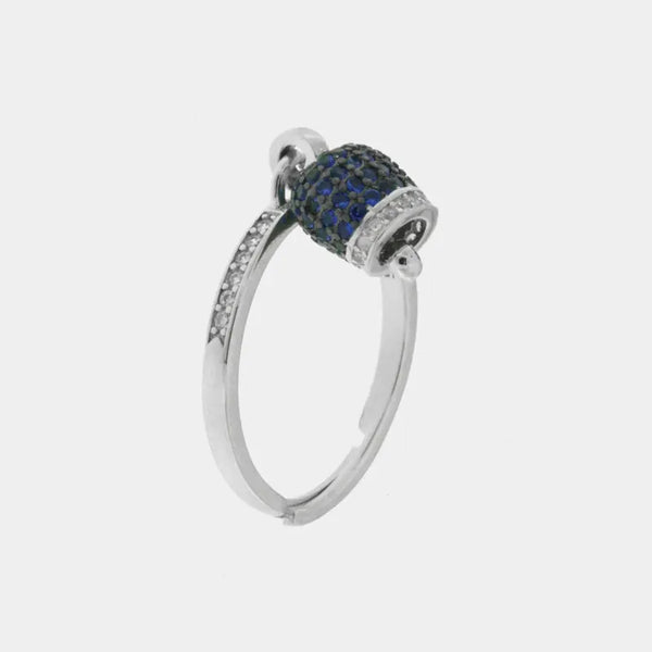 Anello in Argento 925 campanella portafortuna impreziosito da zirconi blu — collezione piazzetta 925