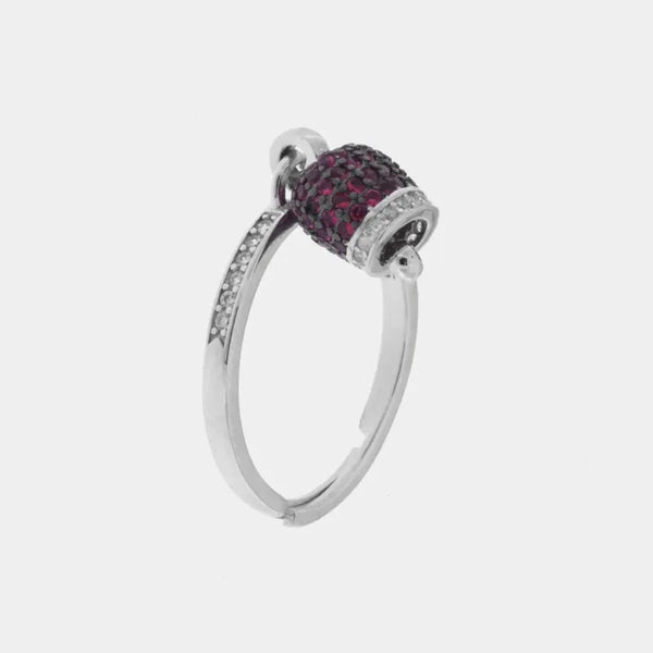 Anello in Argento 925 campanella portafortuna impreziosito da zirconi rossi — collezione piazzetta 925