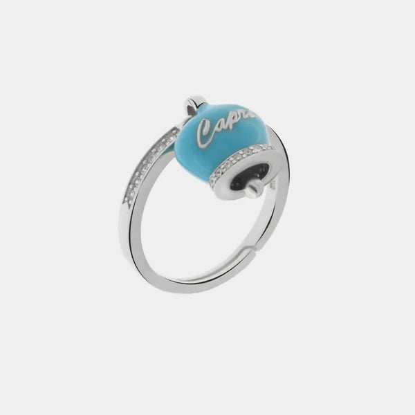Anello in Argento 925 con campanella Capri azzurra e zirconi — collezione piazzetta 925