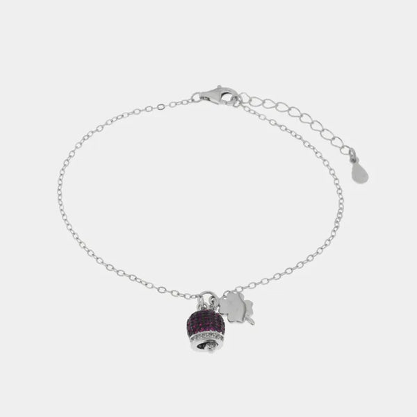 Bracciale in Argento 925 campanella portafortuna impreziosito da zirconi rossi e quadrifoglio — collezione piazzetta 925