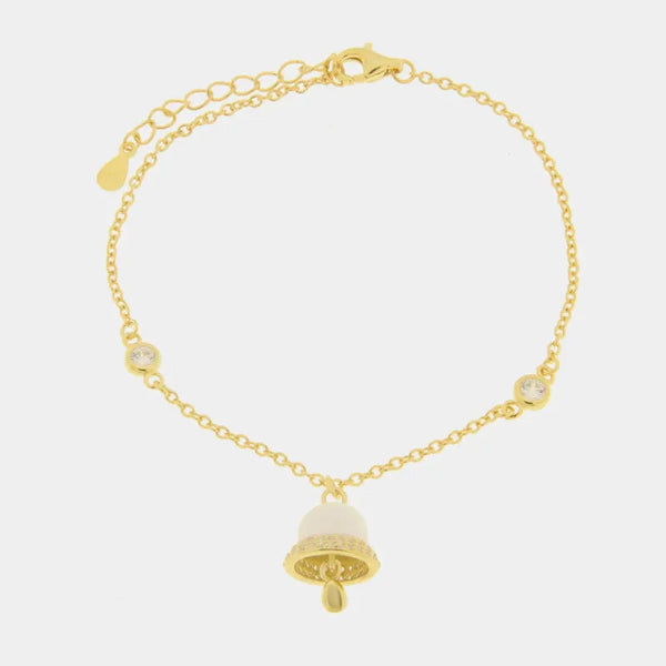Bracciale in Argento 925 con campanella bianca pendente e zirconi — collezione piazzetta 925