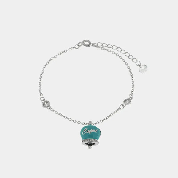 Bracciale in Argento 925 con campanella Capri azzurra e zirconi — collezione piazzetta 925