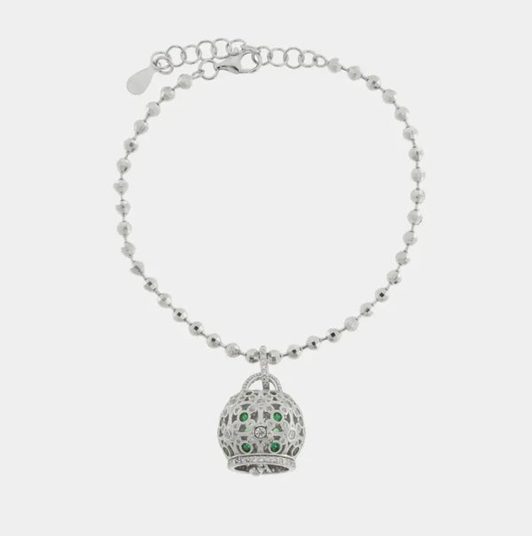 Bracciale in Argento 925 con campanella impreziosita da zirconi — collezione piazzetta 925