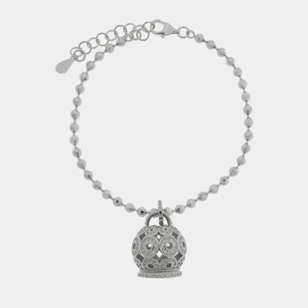 Bracciale in Argento 925 con campanella impreziosita da zirconi — collezione piazzetta 925