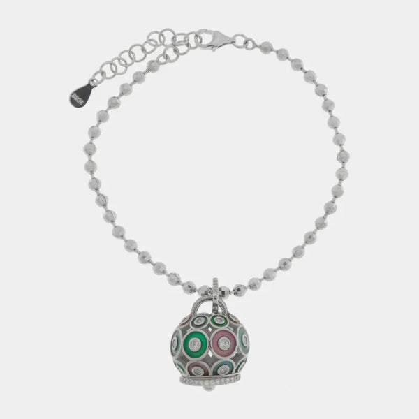 Bracciale in Argento 925 con campanella impreziosita da zirconi e smalti colorati — collezione piazzetta 925