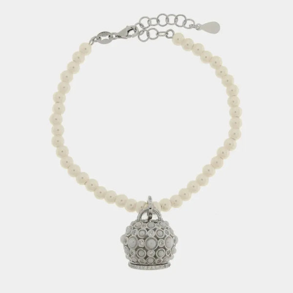 Bracciale in Argento 925 con perle e campanella zirconata — collezione piazzetta 925
