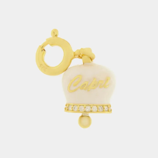 Ciondolo in Argento 925 campanella con scritta capri bianca in gold — collezione piazzetta 925