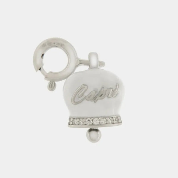 Ciondolo in Argento 925 campanella con scritta capri bianca in silver — collezione piazzetta 925